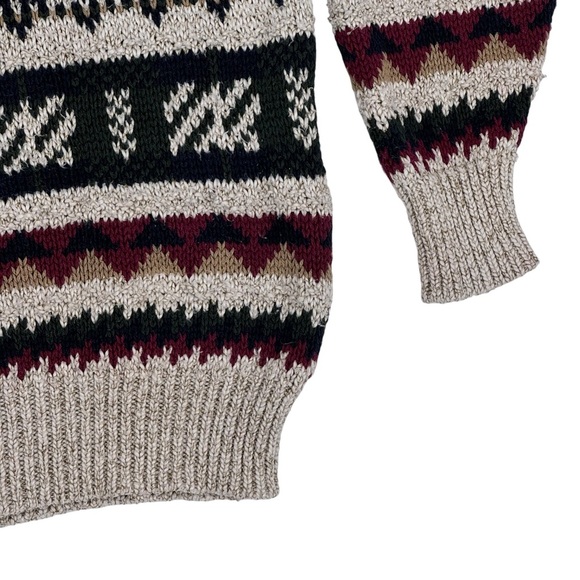 Vintage 90s Grandpa Sweater Crewneck Pullover Geometric Stripes 100% Cotton | L - Picture 8 of 10